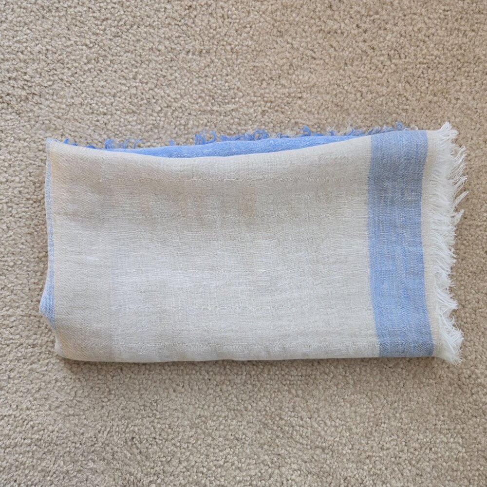 Oska Linen Scarf Blue White - Picture 7 of 7